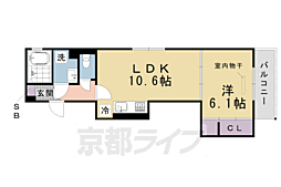 ＧＲＡＭＭ桂北滝川　Ｃ棟 2階1LDKの間取り