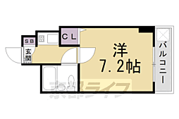 シャレー西京極 2階1Kの間取り