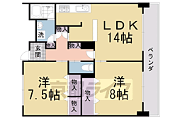 JR東海道・山陽本線 桂川駅 徒歩12分の賃貸マンション 4階2LDKの間取り