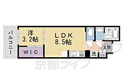 京都市営烏丸線 四条駅 徒歩9分の賃貸マンション 3階1LDKの間取り