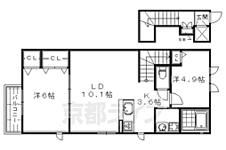 京都市営烏丸線 四条駅 徒歩7分の賃貸アパート 2階2LDKの間取り