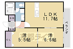 プラシードＴＳＵＫＡＳＡ　Ｂ棟 1階2LDKの間取り