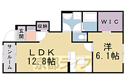 クレメント木津八ヶ坪A 1LDKの間取図画像