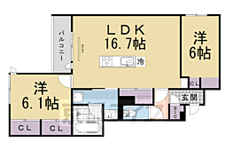 靜古苑THE VERT 本館 2LDKの間取図画像