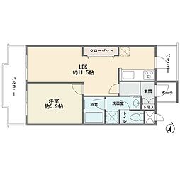 サン・シティ日吉 1LDKの間取図画像