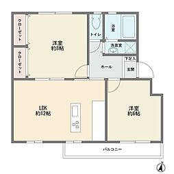竹山団地4319号棟 2LDKの間取図画像