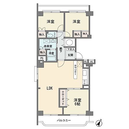 1階部分の東南向き 大型3LDK 専有85.59平米 現況空室 ペット飼育可能 総戸数30戸 日本ハウズイングへの委託管理