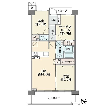 4階部分の南西向き ワイドバルコニー カウンターキッチン 3LDK+サービスルーム5.3帖 ペット飼育2匹可能 エアコン付き 新規フルリフォーム済み エレベータ有り 宅配ボックス オートロック 総戸…