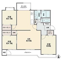 宮前平グリーンハイツ15号棟 3LDKの間取図画像