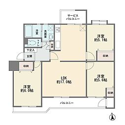 宮前平グリーンハイツ15号棟 3LDKの間取図画像