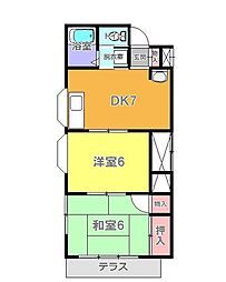 JR青梅線 河辺駅 徒歩24分の賃貸アパート 1階2DKの間取り