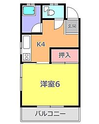 JR青梅線 河辺駅 徒歩6分の賃貸アパート 2階1Kの間取り