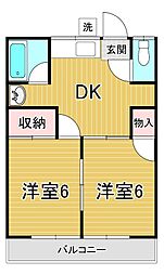 ハイツ遠藤 2DKの間取図画像