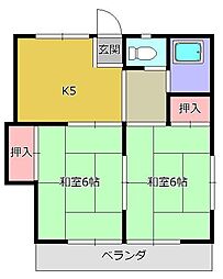 ハイツ本橋 2DKの間取図画像