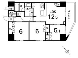 アクエス武蔵藤沢II 3LDKの間取図画像