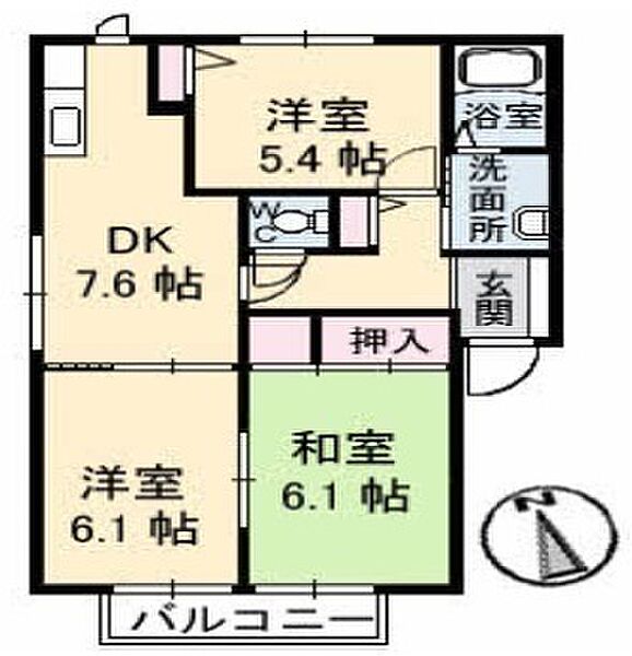 シャルム34 201｜山口県下関市綾羅木本町5丁目(賃貸アパート3DK・2階・57.81㎡)の写真 その2