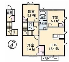 シャーメゾン　ルミエール　KII 201 ｜ 山口県下関市安岡町5丁目（賃貸アパート3LDK・2階・66.43㎡） その2