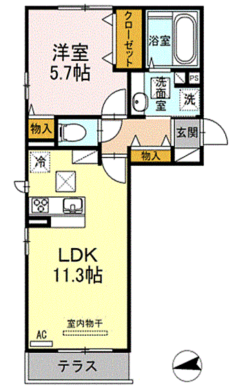 LSY57 107｜山口県下関市関西町(賃貸アパート1LDK・1階・42.93㎡)の写真 その2