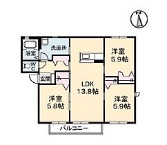 シャーメゾン　ダンディライオン　Ｄ棟 202 ｜ 山口県下関市川中豊町5丁目（賃貸アパート3LDK・2階・69.21㎡） その2