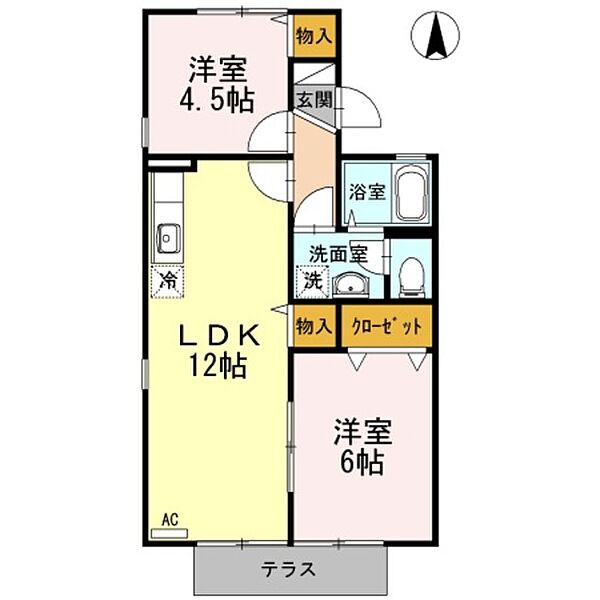 セジュール新垢田 101｜山口県下関市新垢田東町1丁目(賃貸アパート2LDK・1階・50.48㎡)の写真 その2