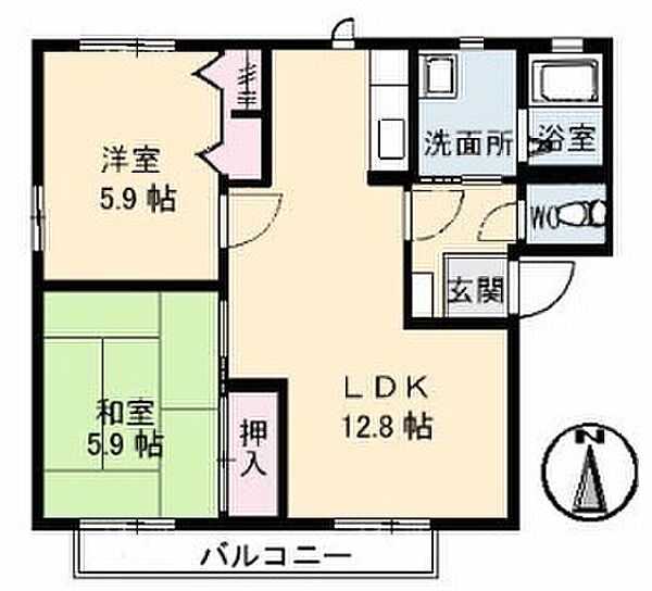 グランカーサ安岡　III棟 201｜山口県下関市安岡町4丁目(賃貸アパート2LDK・2階・54.34㎡)の写真 その2