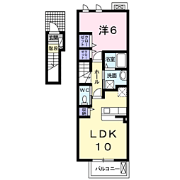 キャッスル安養寺Ａ 2階1LDKの間取り