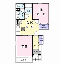 アヴェニール葉中 1階2DKの間取り
