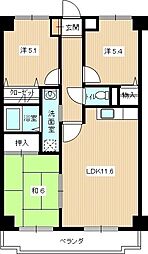 アプローズ熊野2 3LDKの間取図画像