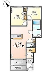 ボンヴィラージュK&M才川2 2LDKの間取図画像