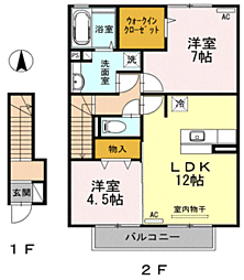 コスモ秋根上町 2LDKの間取図画像