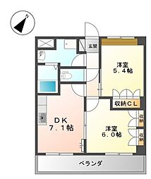 コーポエスポワール西割 2DKの間取図画像