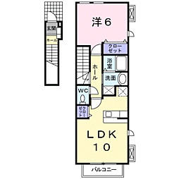 アゲイン 1LDKの間取図画像
