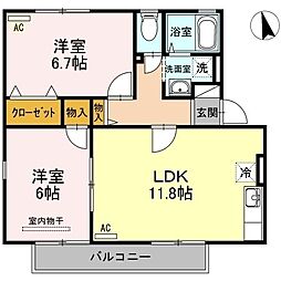 ハイカムール麻美B 2LDKの間取図画像