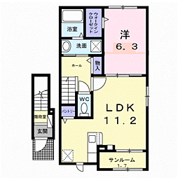 フレーシュ・ベルＢ 2階1LDKの間取り
