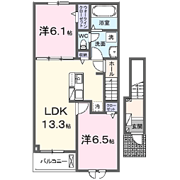 グランフラーヴ勝間B 2LDKの間取図画像