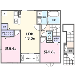 ハレレア高井 2階2LDKの間取り