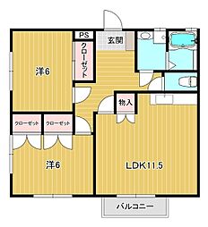エルフローラ国衙A 2LDKの間取図画像