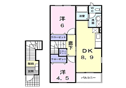 メロディハイム横入川F 2DKの間取図画像