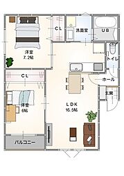 カテリーナ防府新町WEST 2LDKの間取図画像
