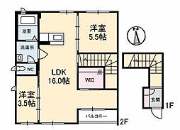 グランビューA 2LDKの間取図画像