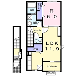 カッシーナコート 1LDKの間取図画像