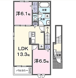 グラッシュフル A 2LDKの間取図画像
