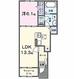 グラッシュフル A 1LDKの間取図画像