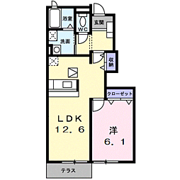 ラフィーユB 1LDKの間取図画像
