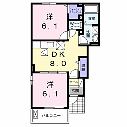 カーサクラリスB 2DKの間取図画像