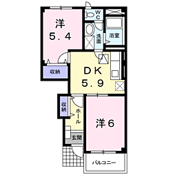 エクセレントハイツC 2DKの間取図画像