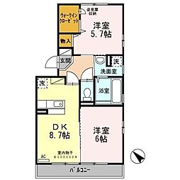 グランドュール 2DKの間取図画像