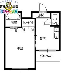 クレインコート東園 3階1Kの間取り