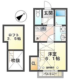 アンブル丹木町 1Kの間取図画像