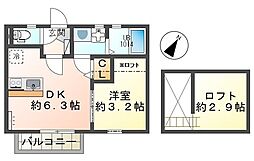 ウィステリア谷野町 1DKの間取図画像